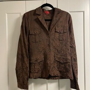 Nadine H German Floral Utility Blazer Jacket Floral Jacquard Cargo European Y2K